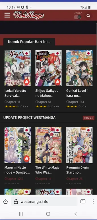 Antarmuka aplikasi WestManga