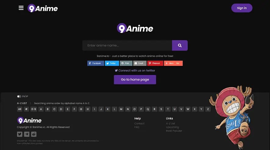 Antarmuka website 9anime