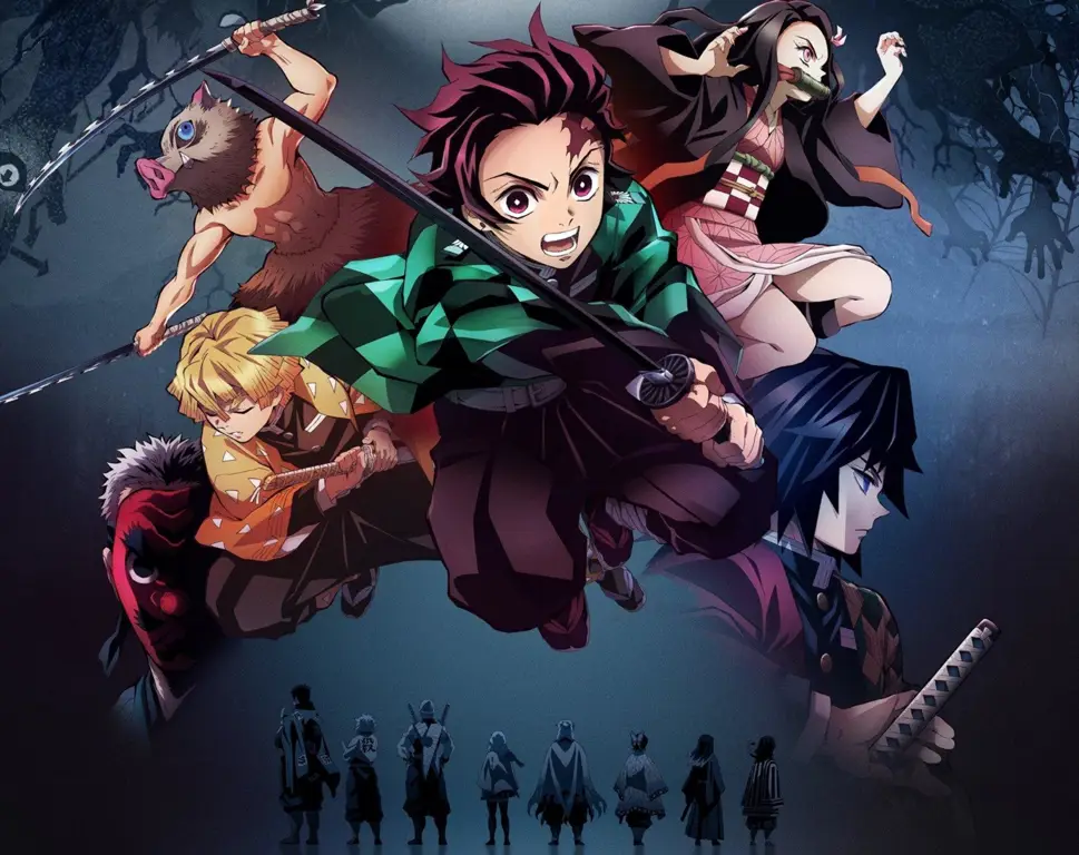 Tanjiro, Nezuko, dan para pemburu iblis lainnya Karakter-karakter utama Kimetsu no Yaiba