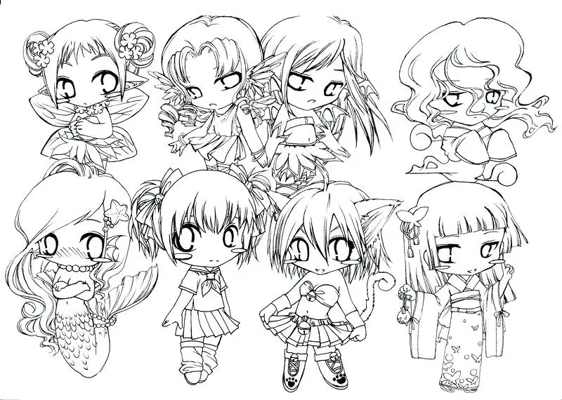 Gambar mewarnai anime chibi yang kompleks