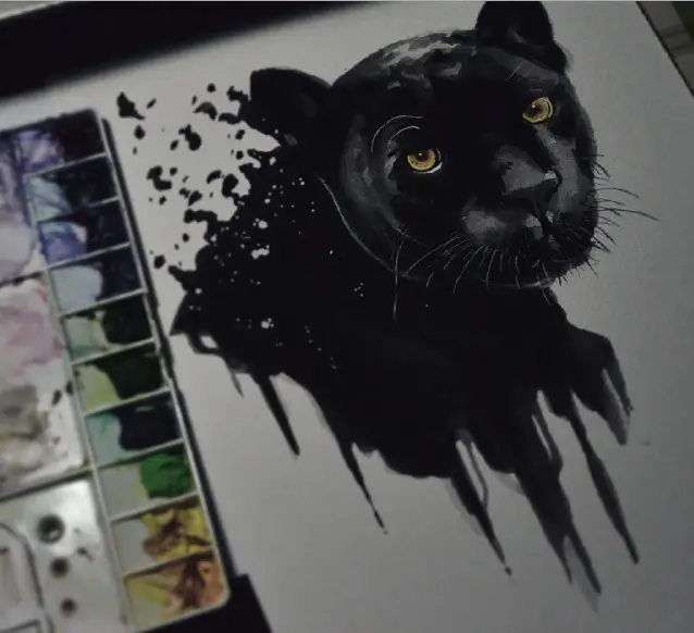 Tato black panther dengan teknik watercolor