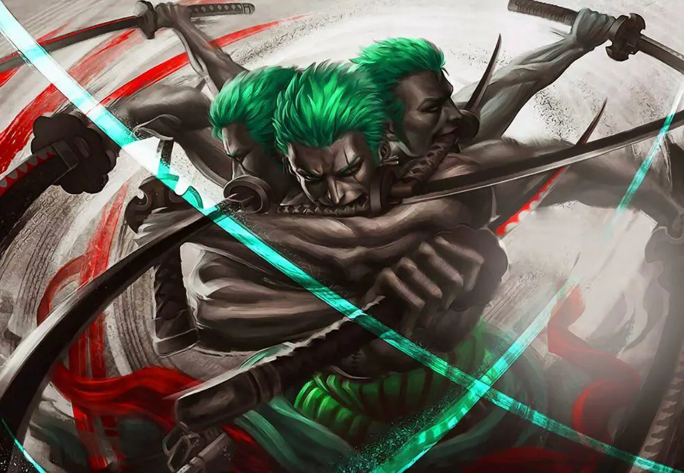 Gambar Zoro yang menunjukkan tekad kuatnya