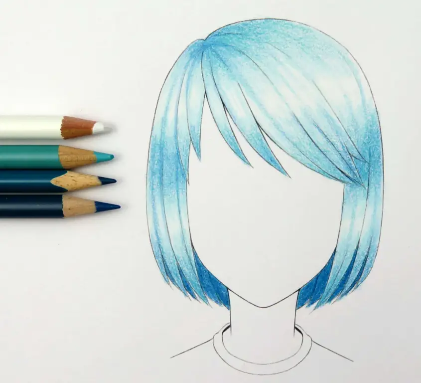 Gambar anime perempuan yang diberi warna menggunakan pensil warna