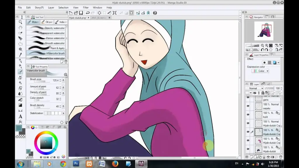 Contoh teknik shading pada sketsa anime muslimah bercadar