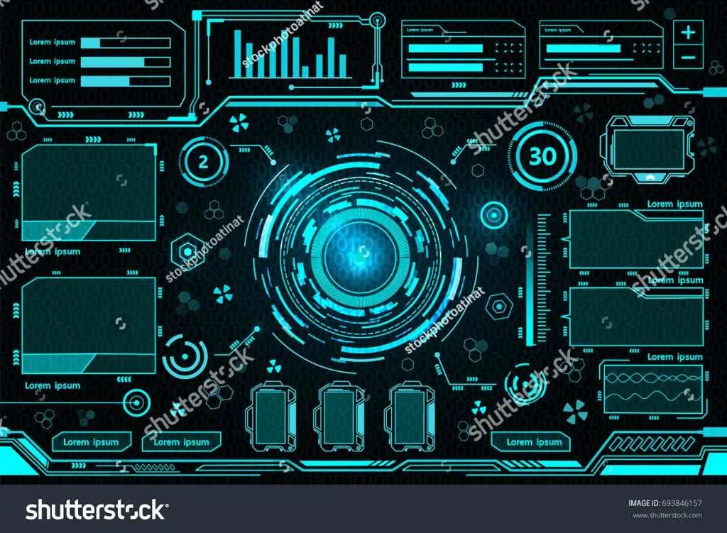 Antarmuka teknologi futuristik yang merepresentasikan Yolei