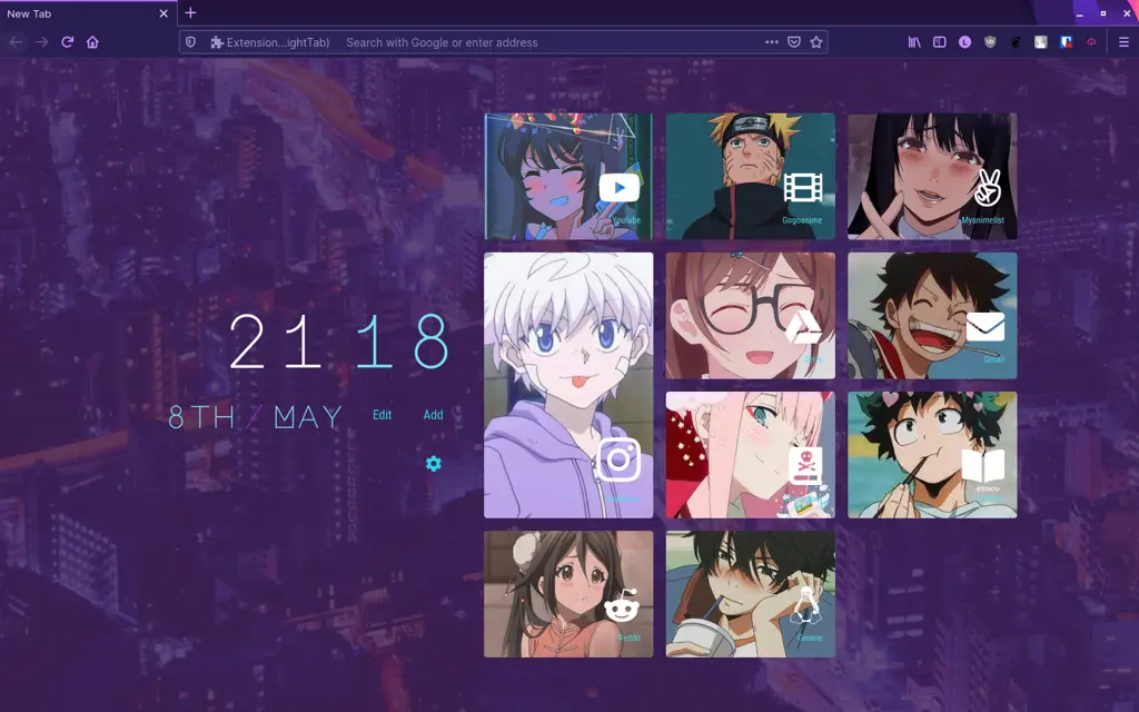 Tema Firefox gelap dengan nuansa anime