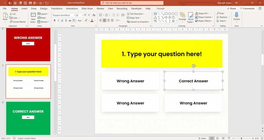 Contoh template kuis PowerPoint animasi yang menarik dan interaktif.