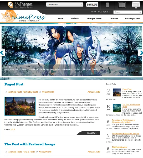 Contoh template blog anime untuk wordpress