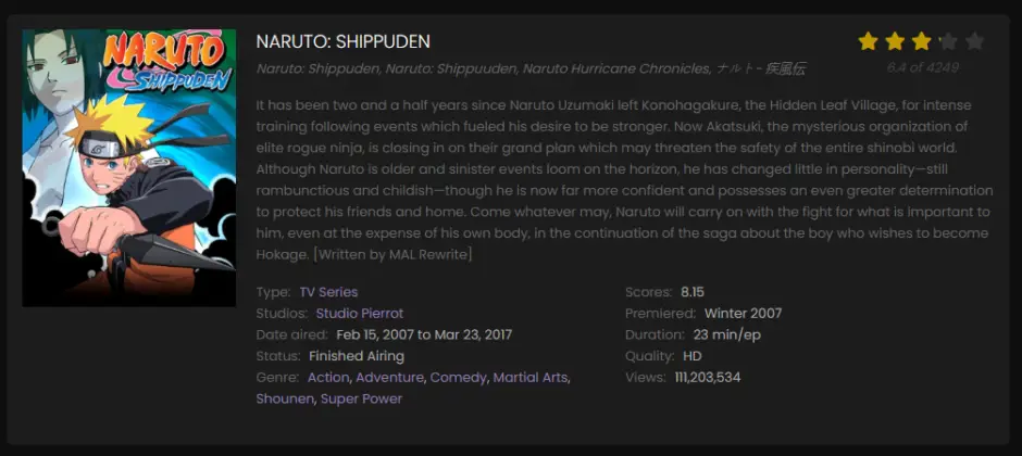 Perbandingan layanan streaming Naruto Shippuden