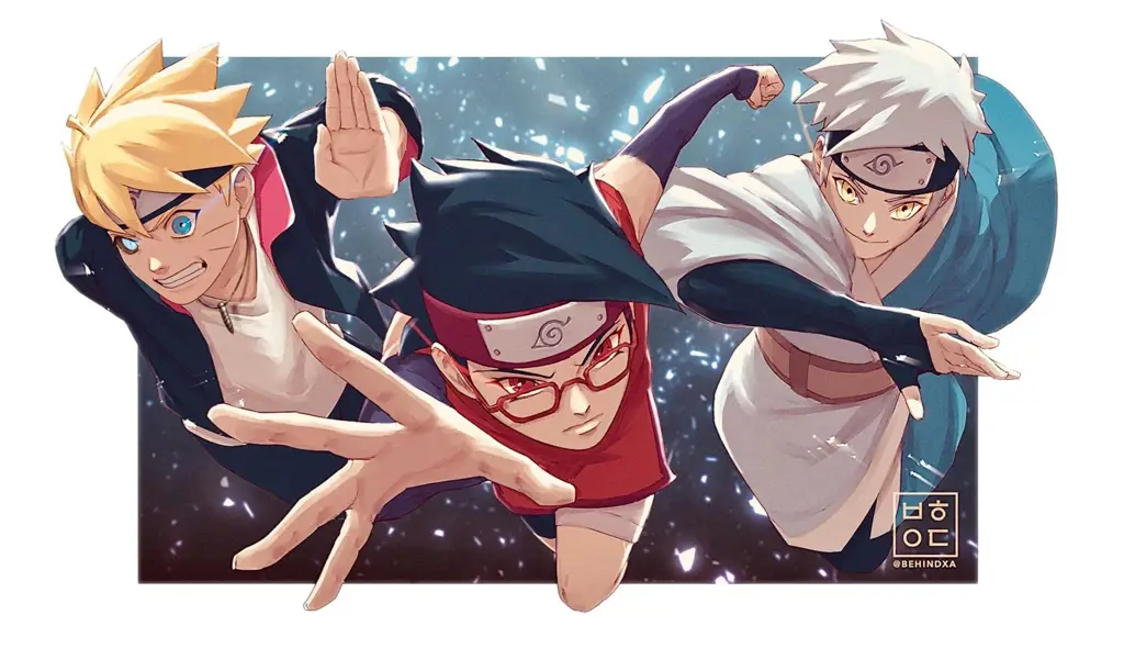 Gambar Tim 7 Boruto, Sarada, dan Mitsuki