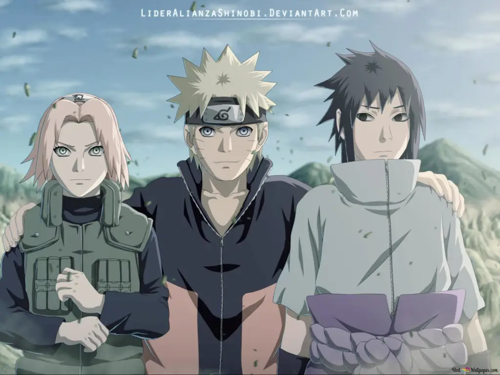 Gambar Naruto, Sasuke, Sakura, dan Kakashi dalam tim 7