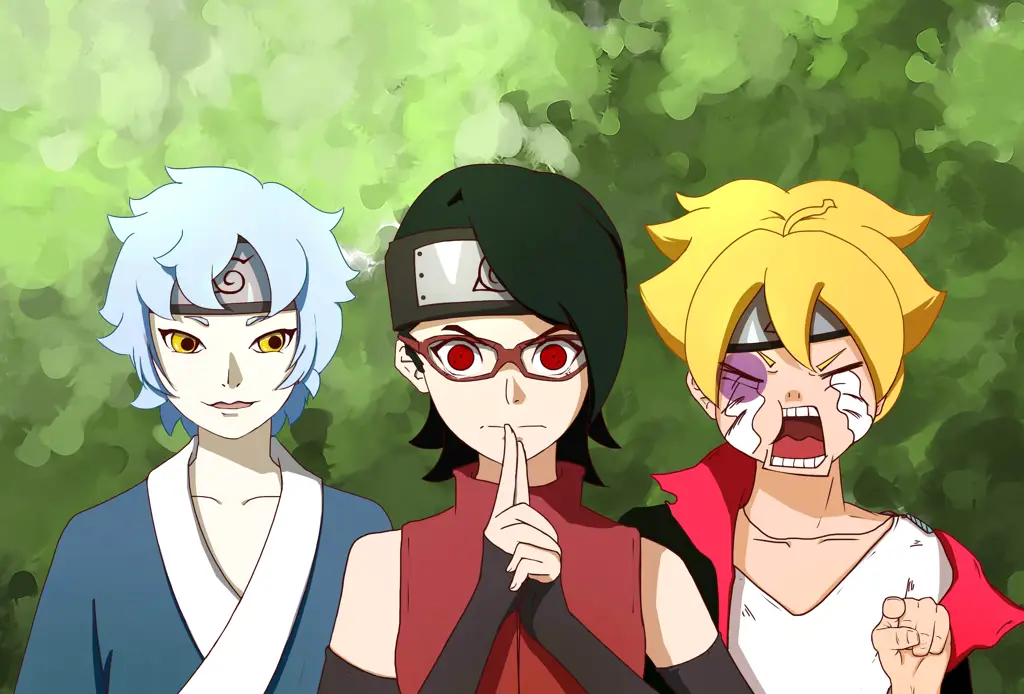 Boruto, Sarada, dan Mitsuki sebagai tim