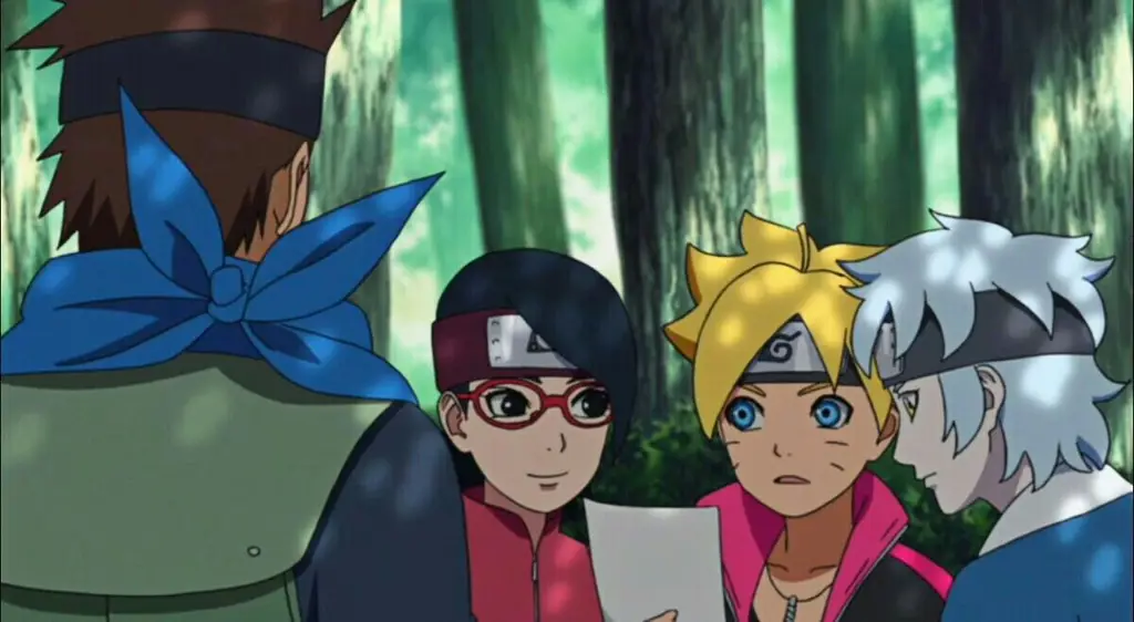 Boruto, Sarada, dan Mitsuki beraksi bersama