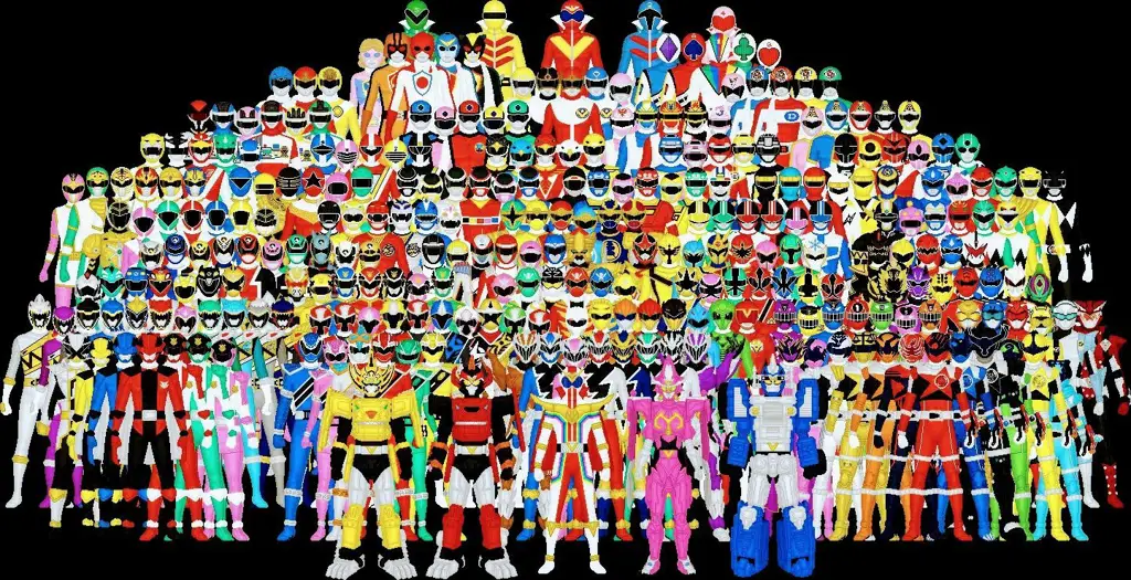 Sebuah tim Super Sentai berpose heroik