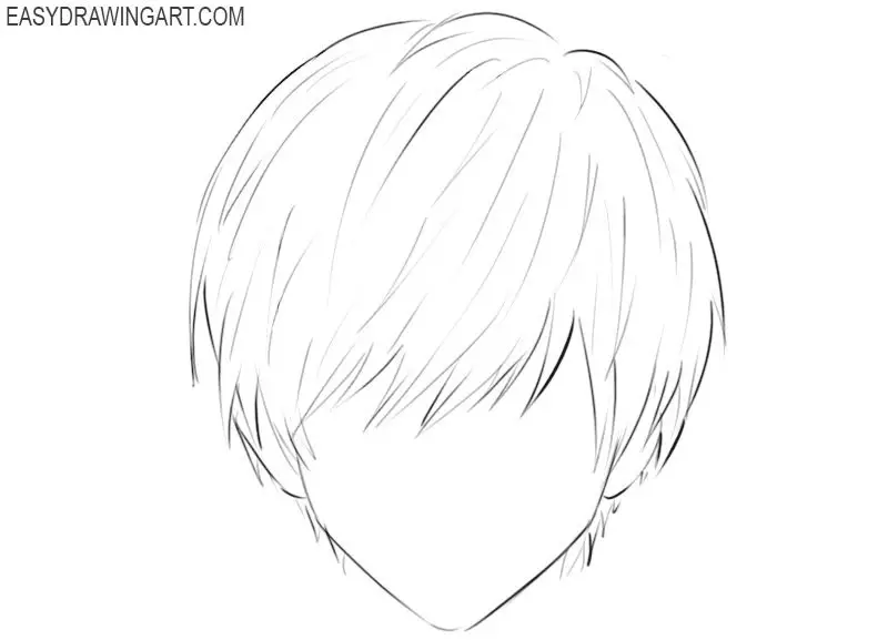 Gambar tutorial menggambar rambut pendek karakter anime laki-laki