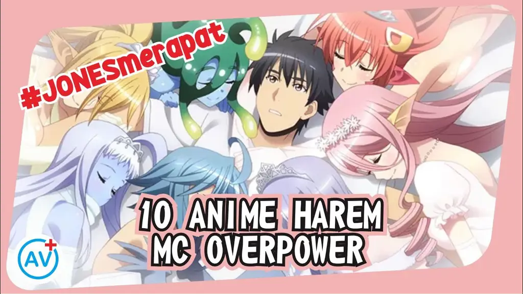 Gambar anime harem overpower yang menampilkan tokoh utama pria dikelilingi oleh banyak wanita