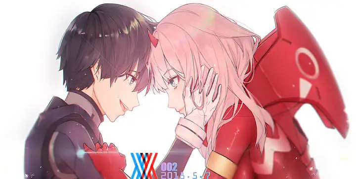 Gambar Hiro dan Zero Two, tokoh utama dalam anime