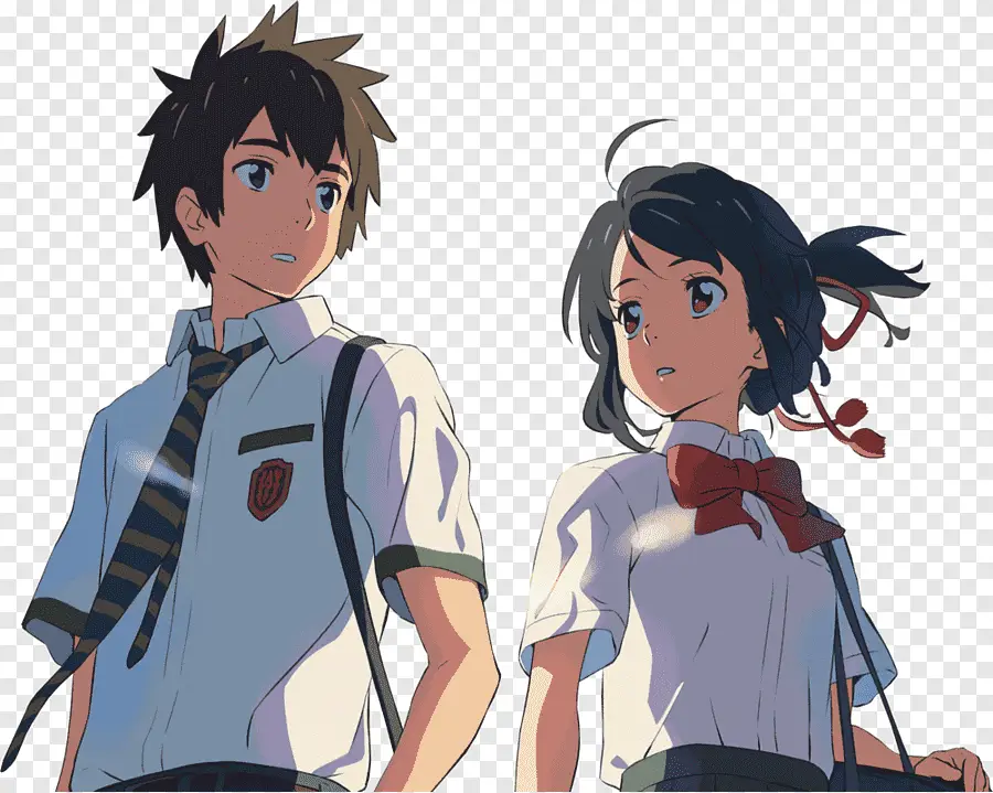 Tokoh Utama Mitsuha dan Taki. Mitsuha dan Taki dari film Kimi no Na Wa.