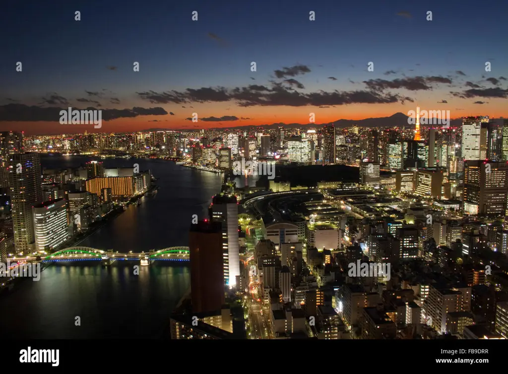 Pemandangan kota Tokyo di malam hari yang gemerlap