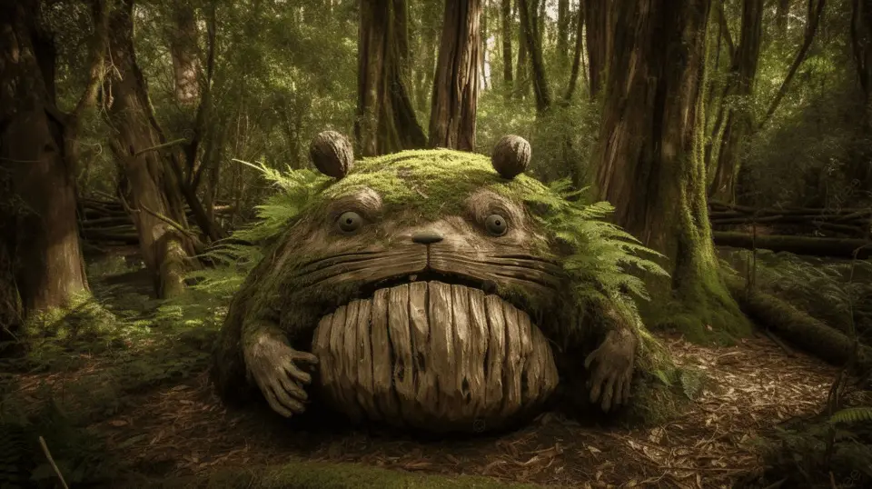 Gambar Totoro di tengah hutan