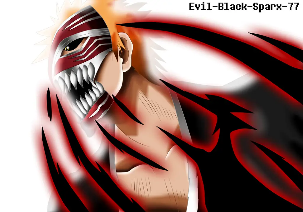 Gambar Ichigo Kurosaki dalam mode Hollowfikasi