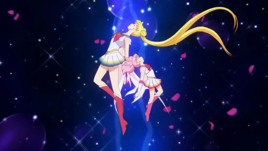 Adegan transformasi Sailor Moon yang ikonik dan penuh warna