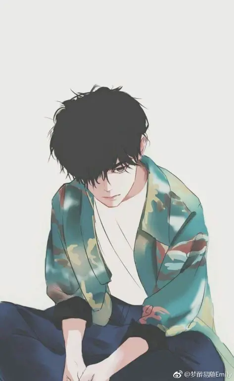 Ilustrasi anime boy dengan gaya yang stylish dan trendi