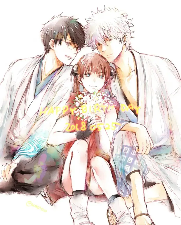 Trio Gintama dalam Aksi Gambar Gintoki, Kagura, dan Shinpachi sedang beraksi