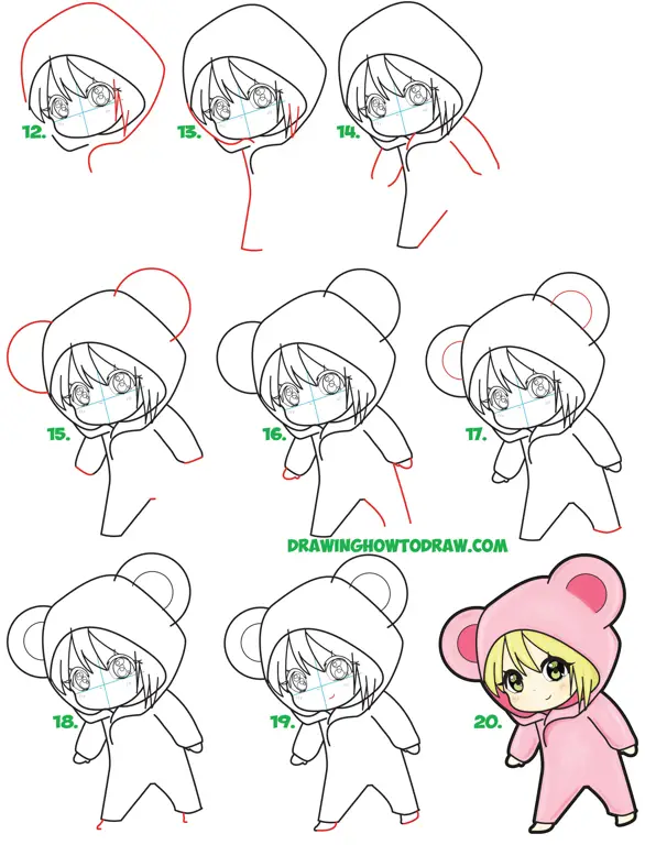 Gambar tutorial menggambar anime perempuan langkah demi langkah