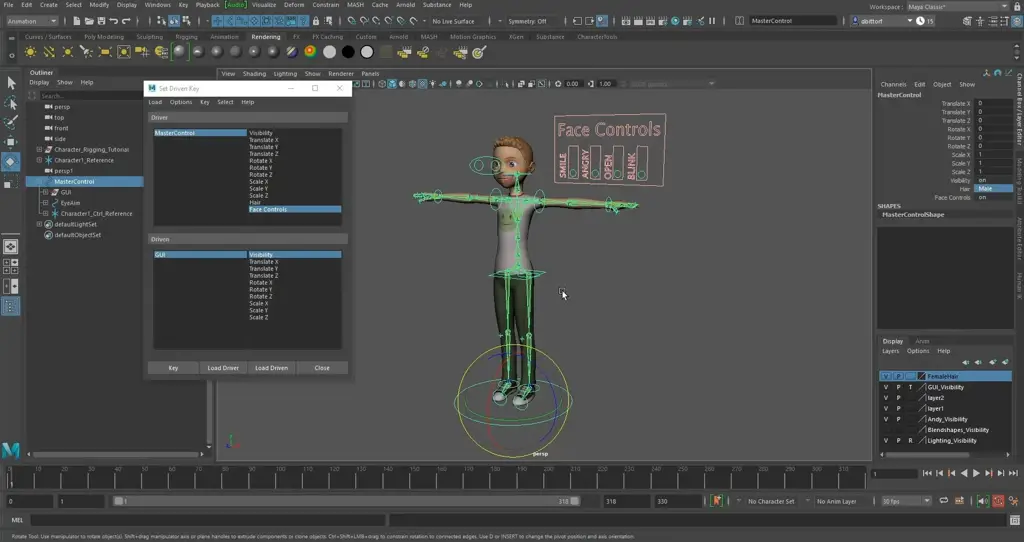 Gambar tutorial rigging karakter Maya