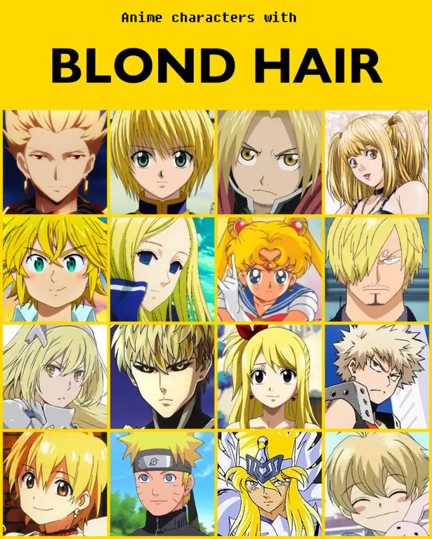 Berbagai macam warna rambut kuning dalam anime