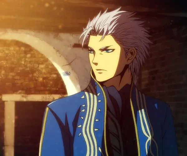 Gambar Vergil dari Devil May Cry dengan gaya anime