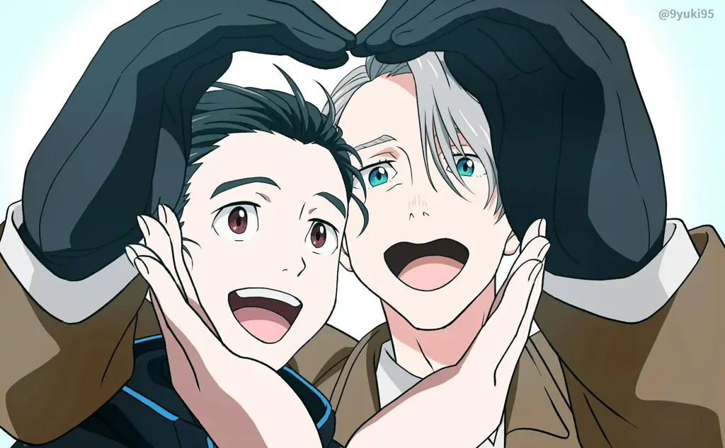 Gambar Viktor dan Yuuri bersama di atas es