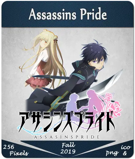 Visual kunci anime Assassins Pride yang menampilkan Kufa dan Melliflua