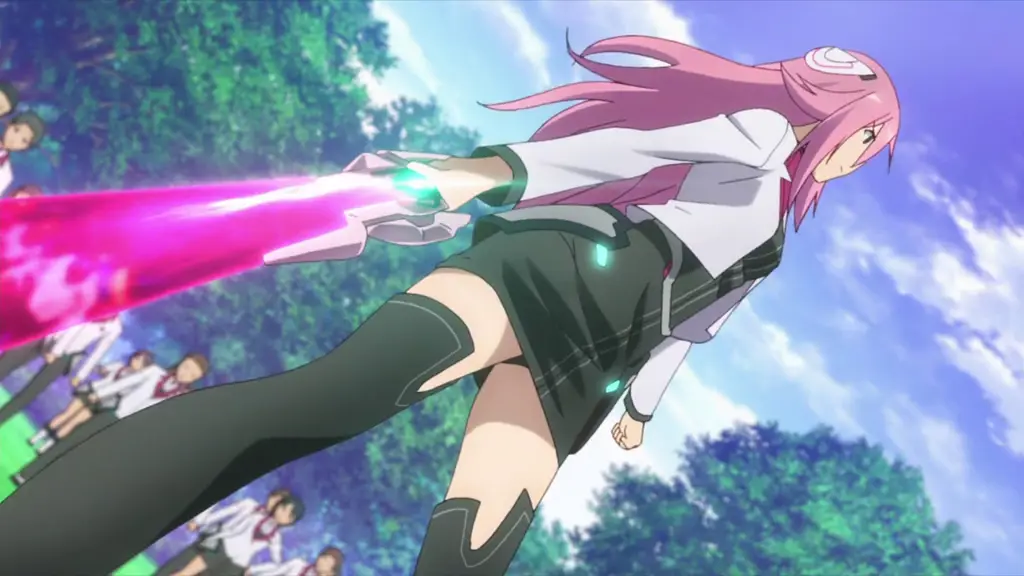 Visual kunci anime Asterisk War yang menampilkan karakter utama dan latar kota Asterisk