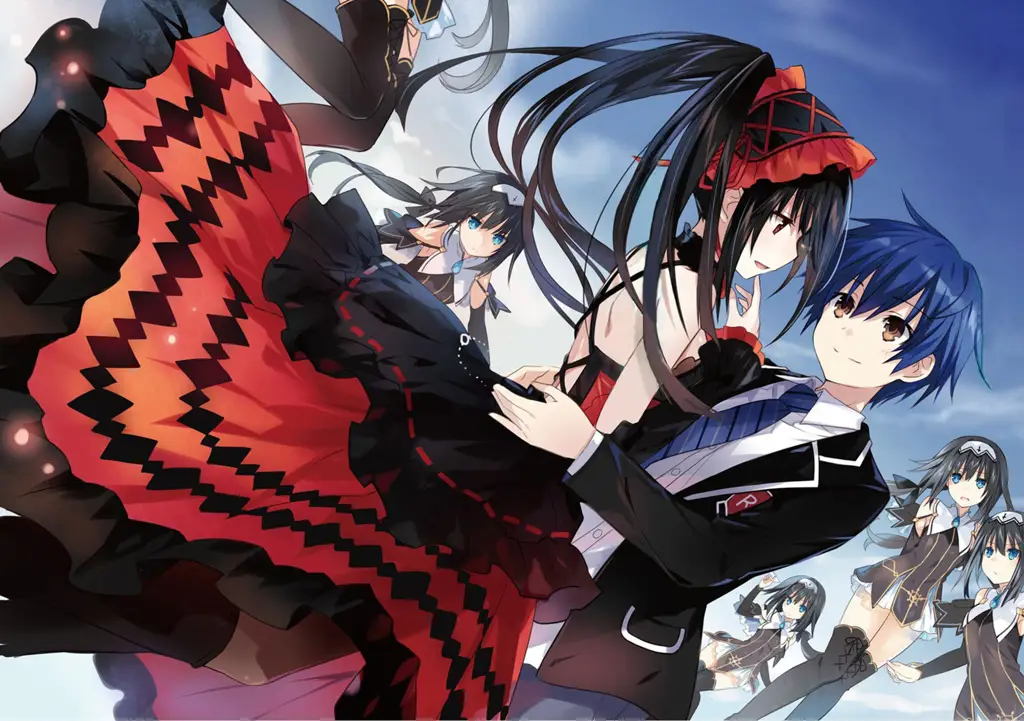 Visual kunci anime Date A Live yang menampilkan Shido Itsuka dan beberapa Spirit