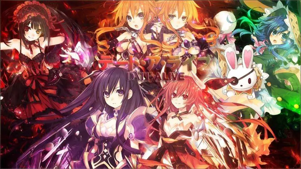 Visual kunci anime Date A Live yang menampilkan Shido dan beberapa roh