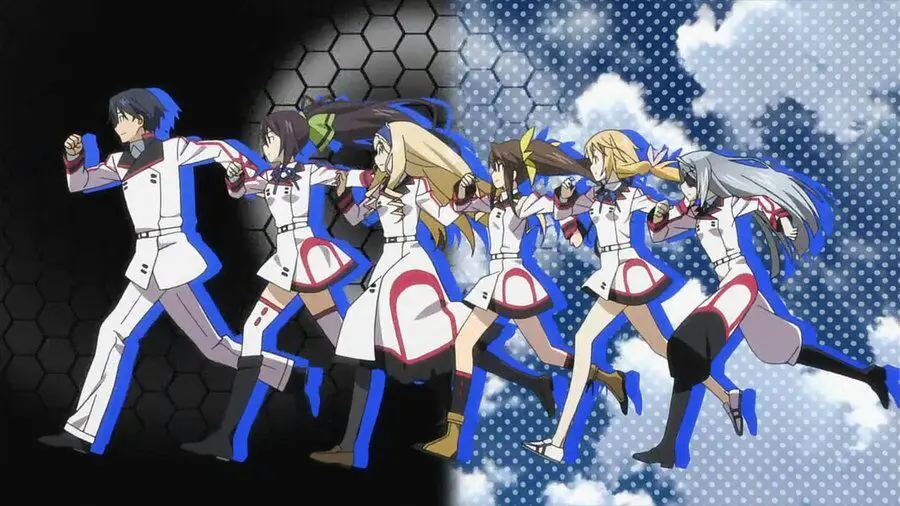 Visual kunci anime Infinite Stratos yang menampilkan para karakter utama