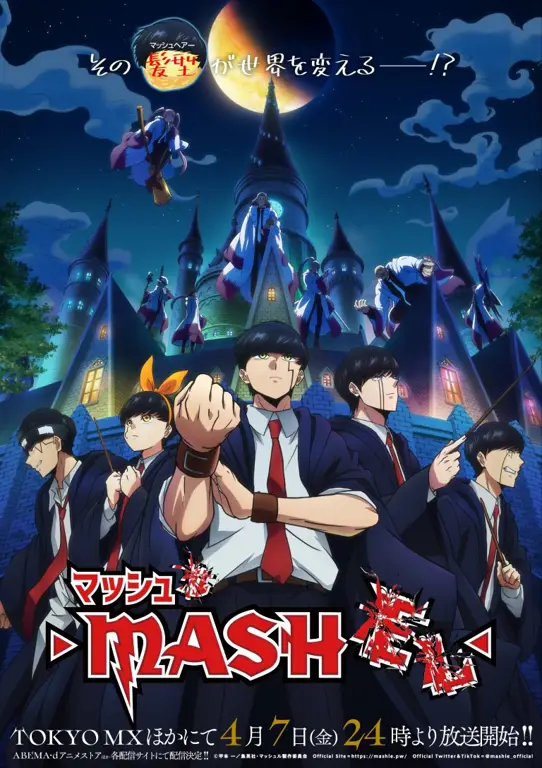 Visual kunci anime Mashle menampilkan Mash Burnedead