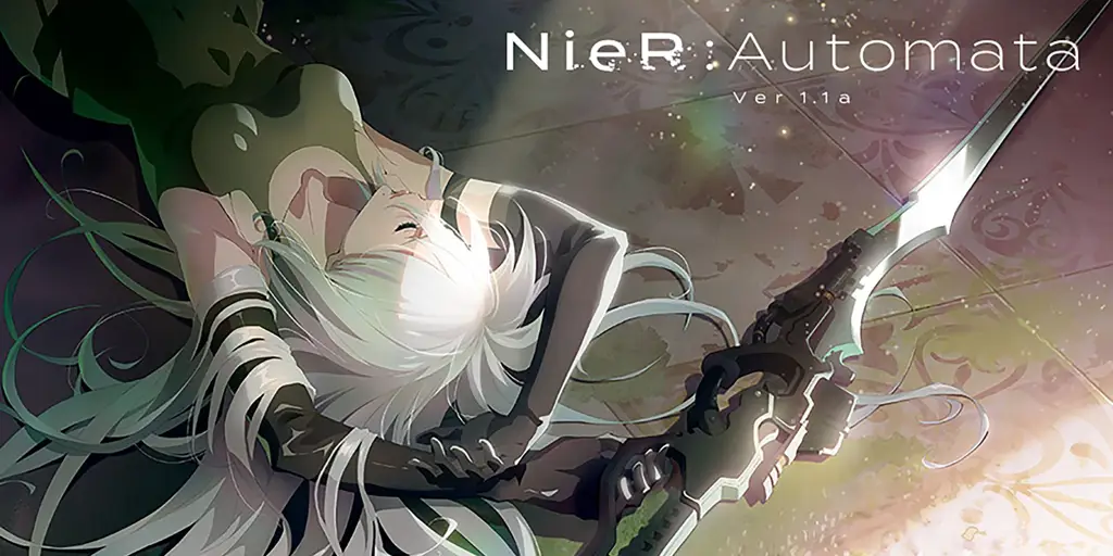 Visual kunci anime NieR:Automata yang menampilkan 2B, 9S, dan A2