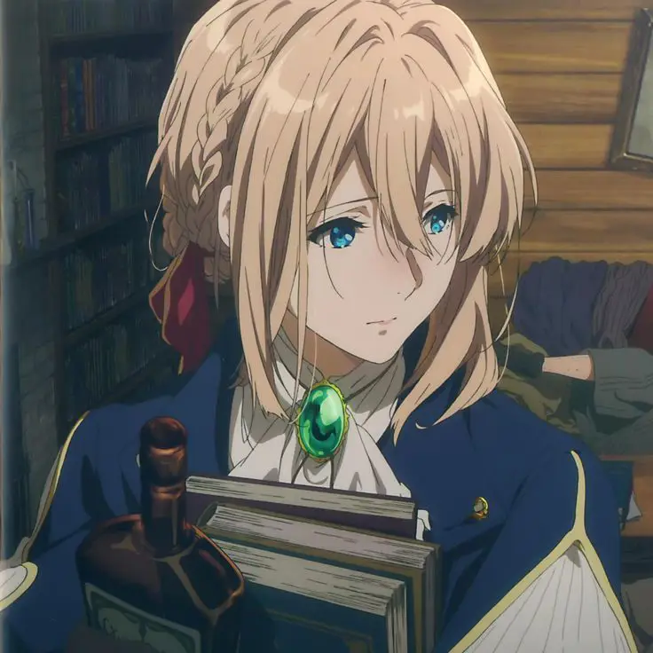 Visual kunci anime Violet Evergarden yang menampilkan Violet