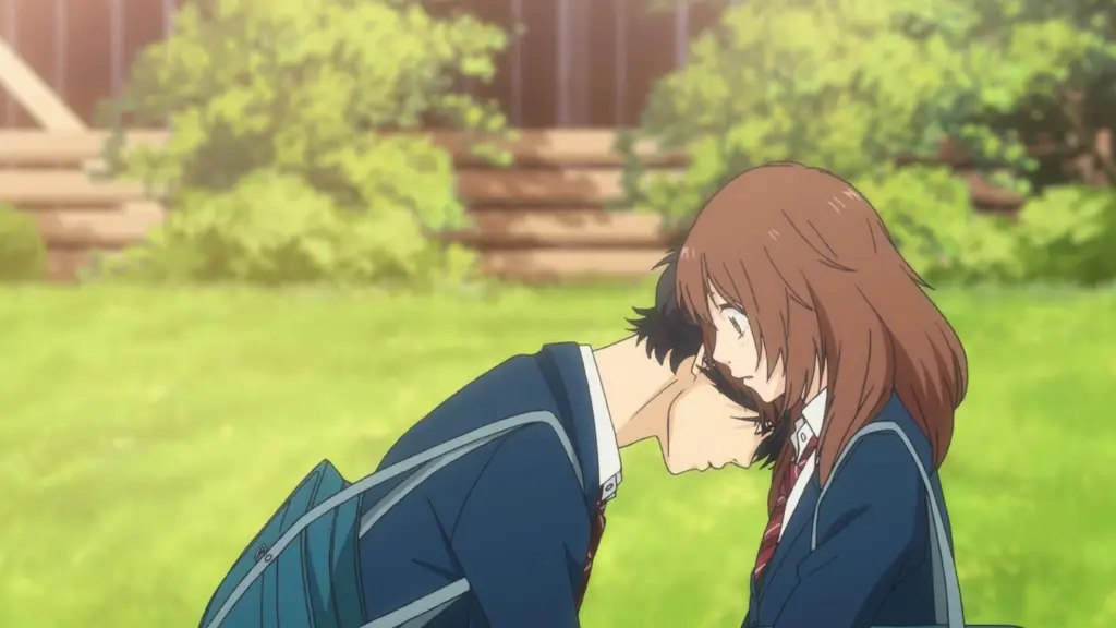 Visual kunci anime Ao Haru Ride yang menampilkan Futaba dan Kou