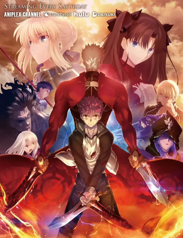 Visual kunci anime Fate Zero yang menampilkan para Servant dan Master