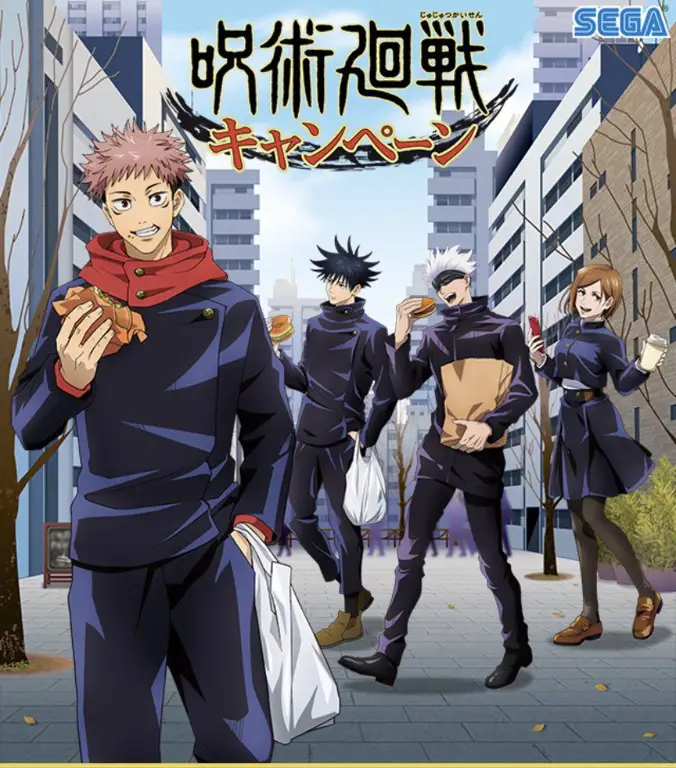 Visual Kunci Jujutsu Kaisen Visual kunci anime Jujutsu Kaisen yang menampilkan Itadori Yuji dan Gojo Satoru