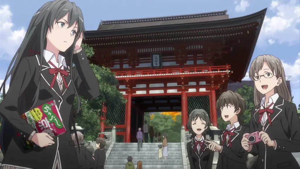 Visual kunci Oregairu Season 2 menampilkan Hachiman, Yukino, dan Yui