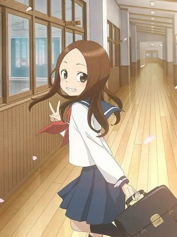 Gambar visual kunci dari Takagi-san season 2 yang menampilkan karakter utama.