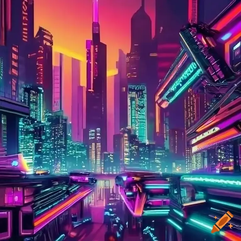 Ilustrasi kota futuristik cyberpunk