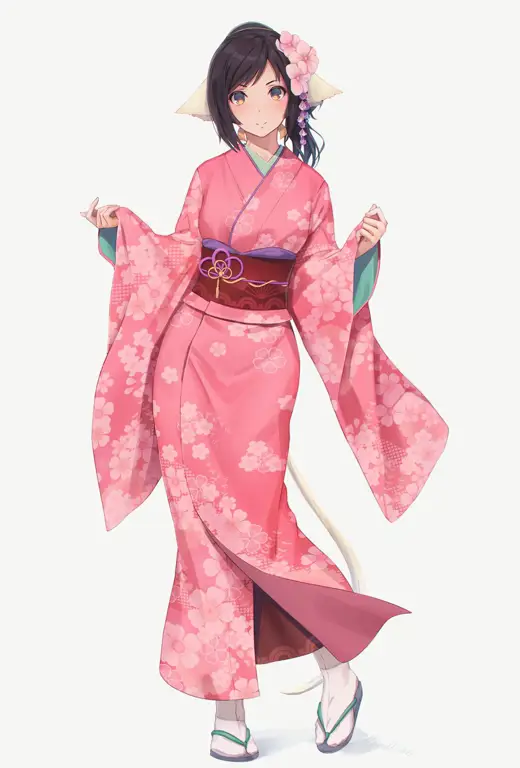 Gambar anime waifu mengenakan kimono