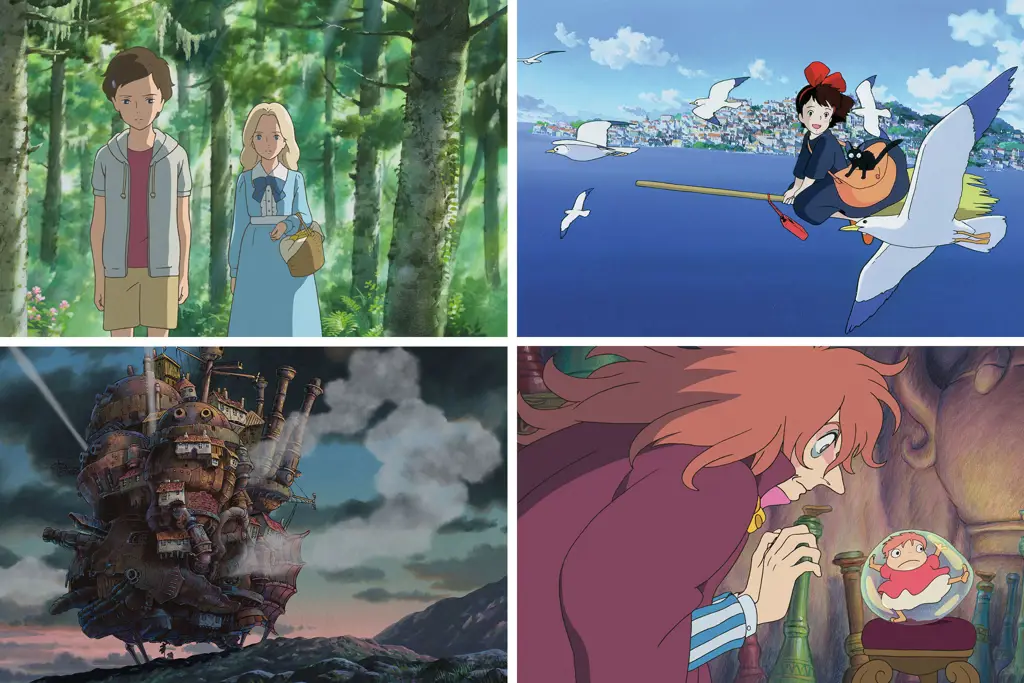 Keluarga menonton film Studio Ghibli bersama-sama