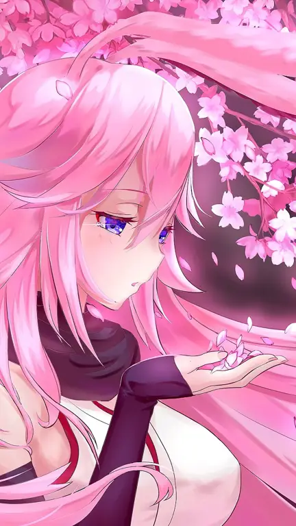 Gambar wallpaper anime cewek dengan warna pink menyala